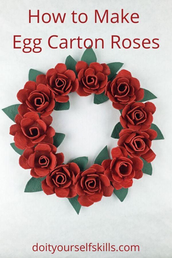 Rose wreath made from painted egg carton cups