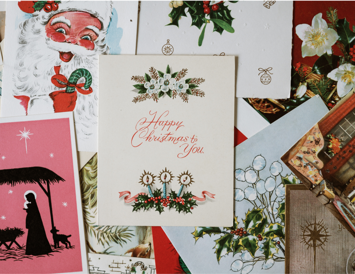 A display of Christmas cards on a table